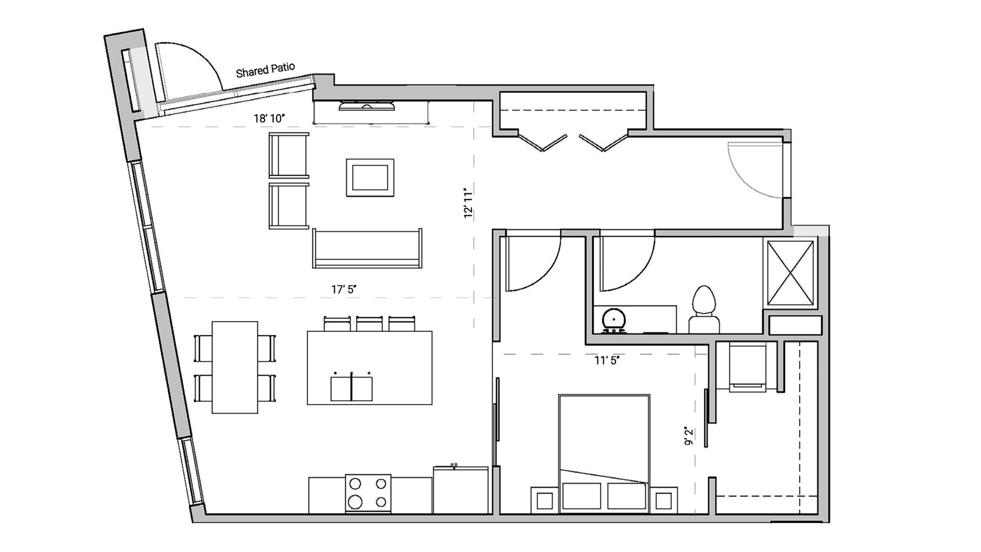 ULI Seven27 106 - One Bedroom, One Bathroom Floor Plan 