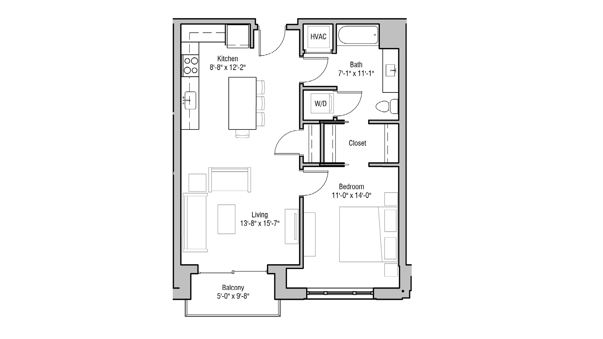 ULI 1722 Monroe 215 - One Bedroom, One Bathroom Floor Plan 