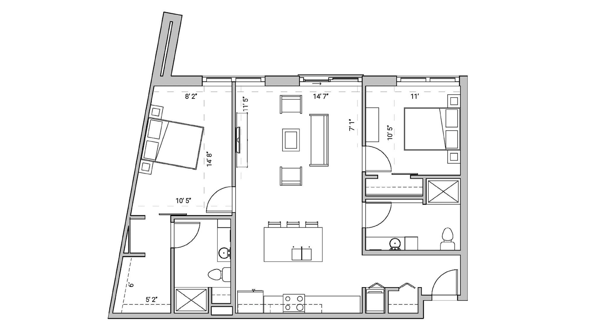 ULI Seven27 222 - Two Bedroom, Two Bathroom Floor Plan 