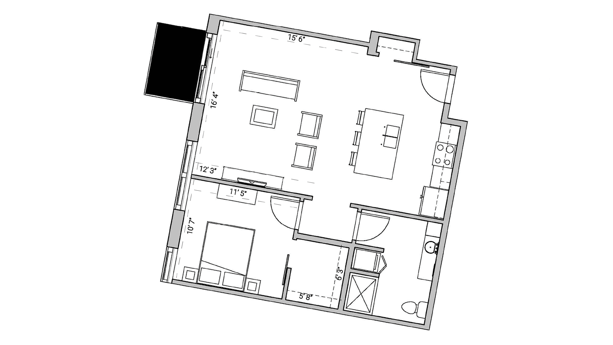 ULI Seven27 230 - One Bedroom, One Bathroom Floor Plan 