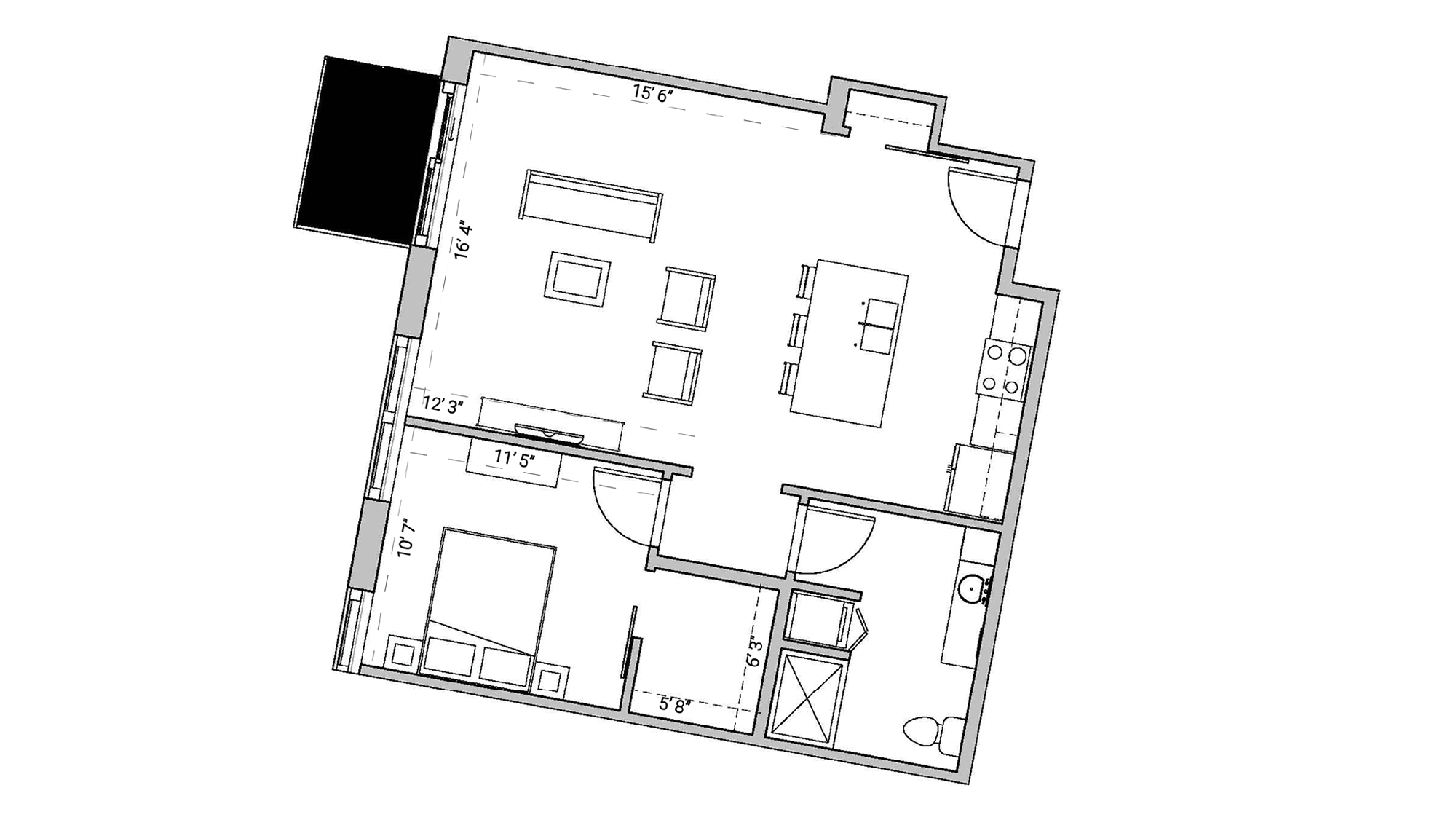 ULI Seven27 434 - One Bedroom, One Bathroom Floor Plan 