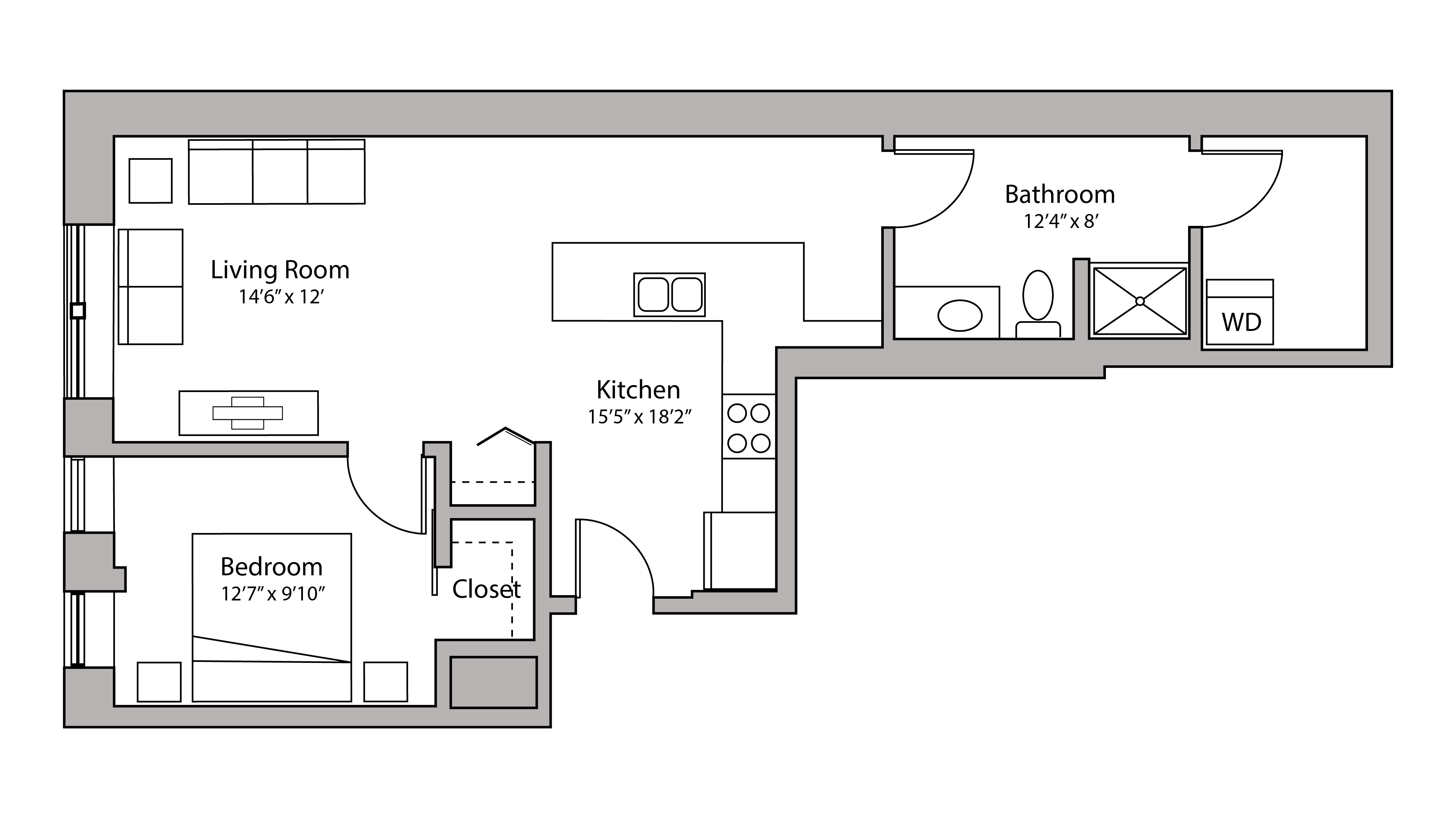 ULI Capitol Hill 206 - One Bedroom, One Bathroom Floorplan Floor Plan 