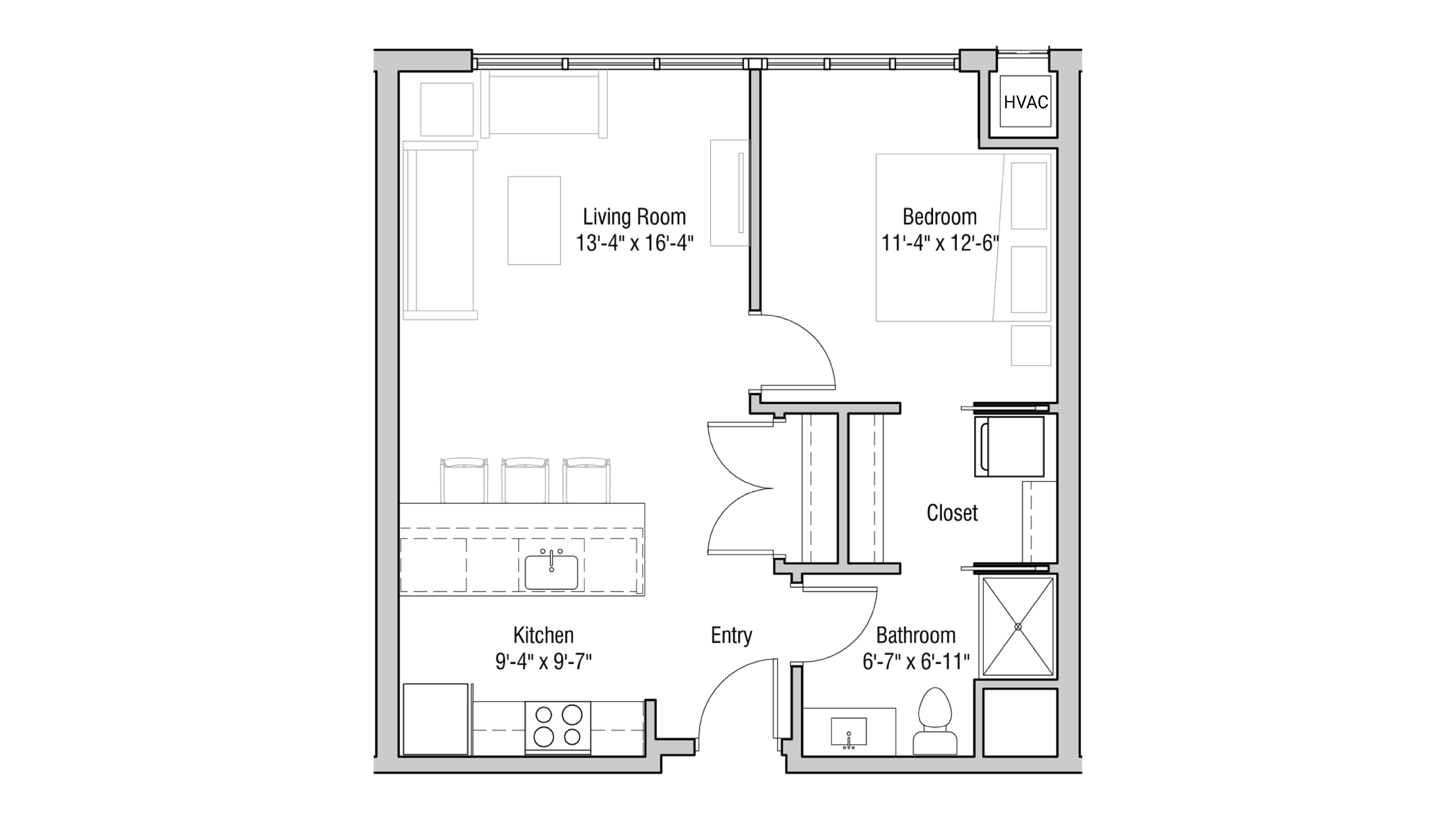 ULI Quarter Row 419 - One Bedroom, One Bathroom Floor Plan 
