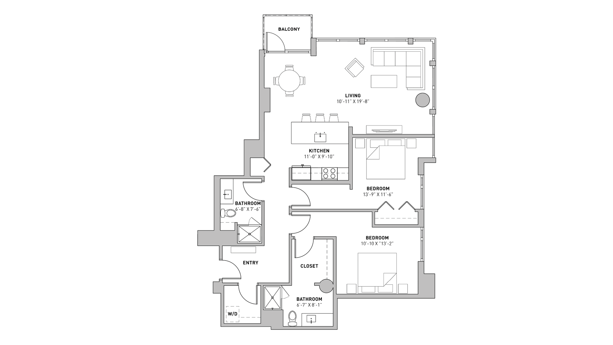 ULI The Pressman 207 - Two Bedroom, Two Bathroom Floor Plan 
