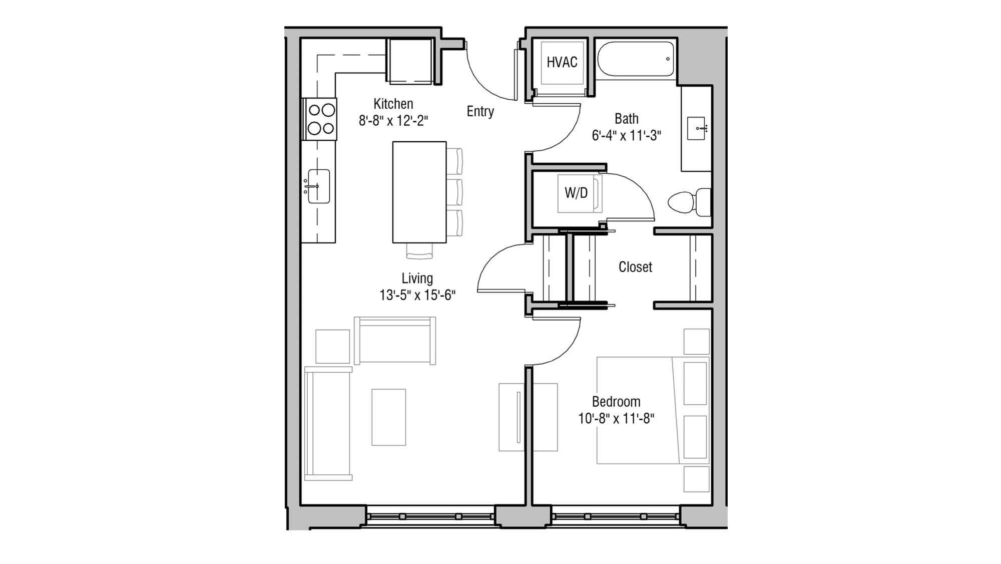 ULI 1722 Monroe 313 - One Bedroom, One Bathroom Floor Plan 
