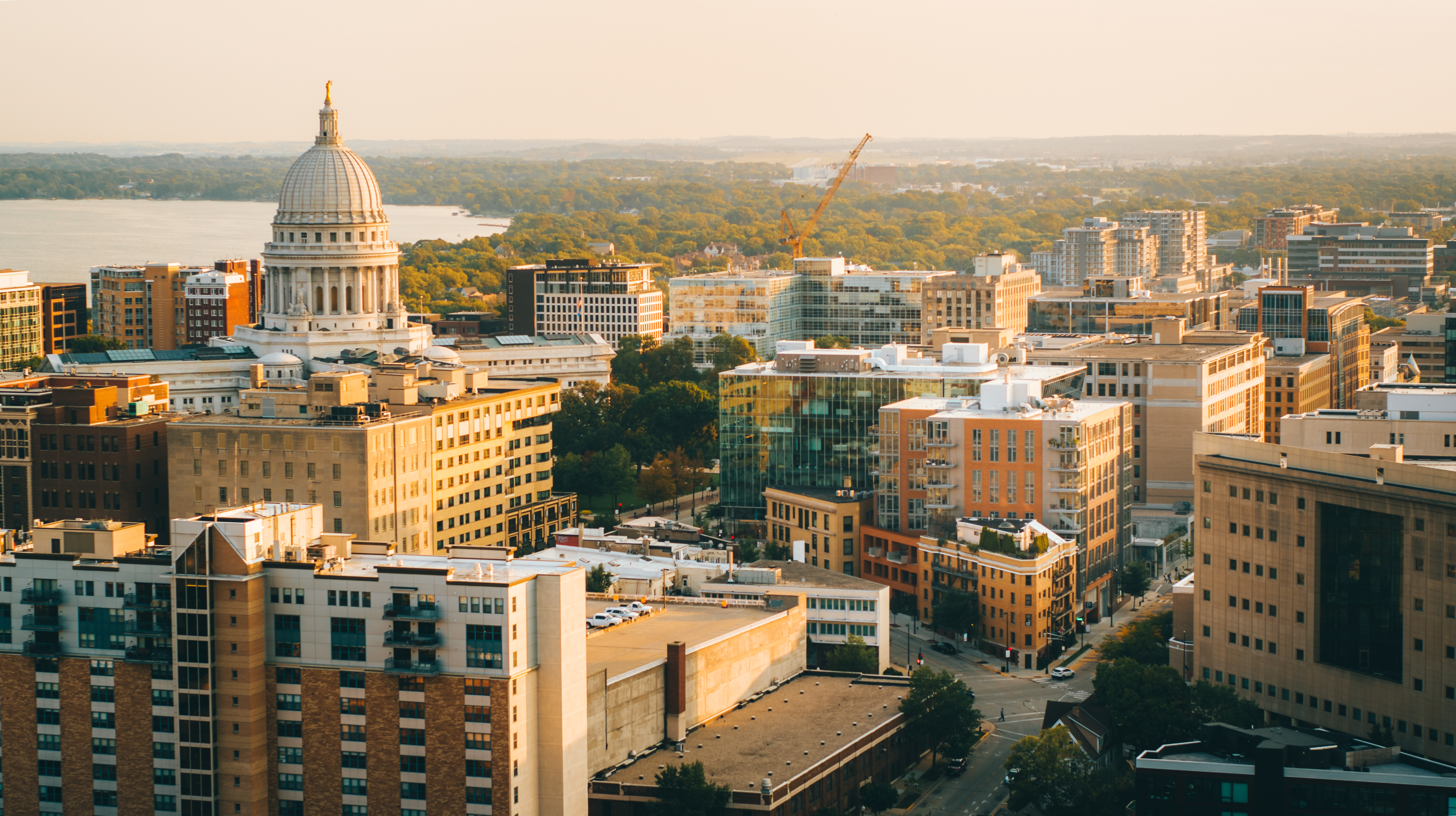 Ariel View of Downtown Madison and The Capitol Square 
