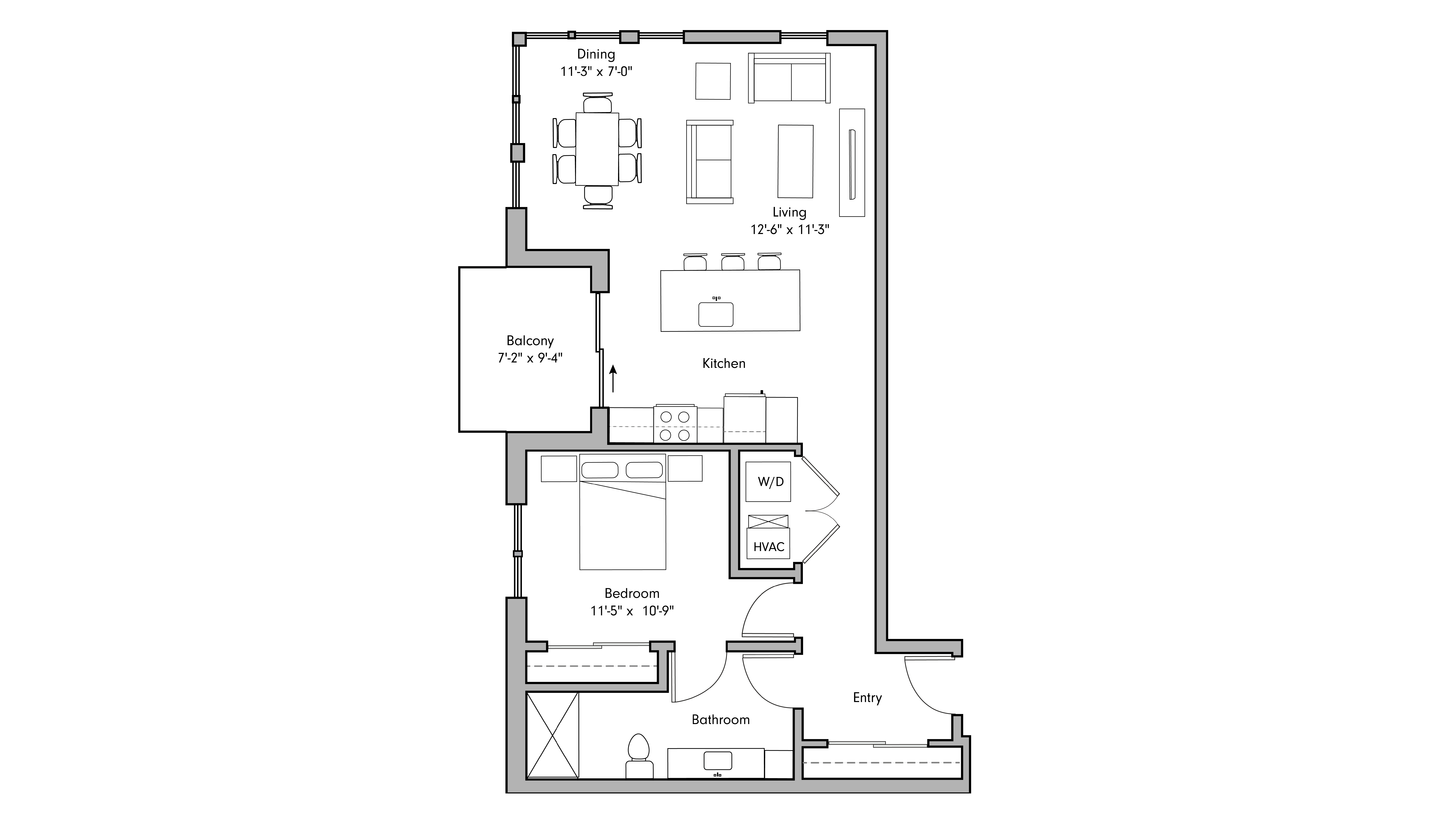 ULI The Penny 301 - 1 Bed, 1 Bath Floor Plan