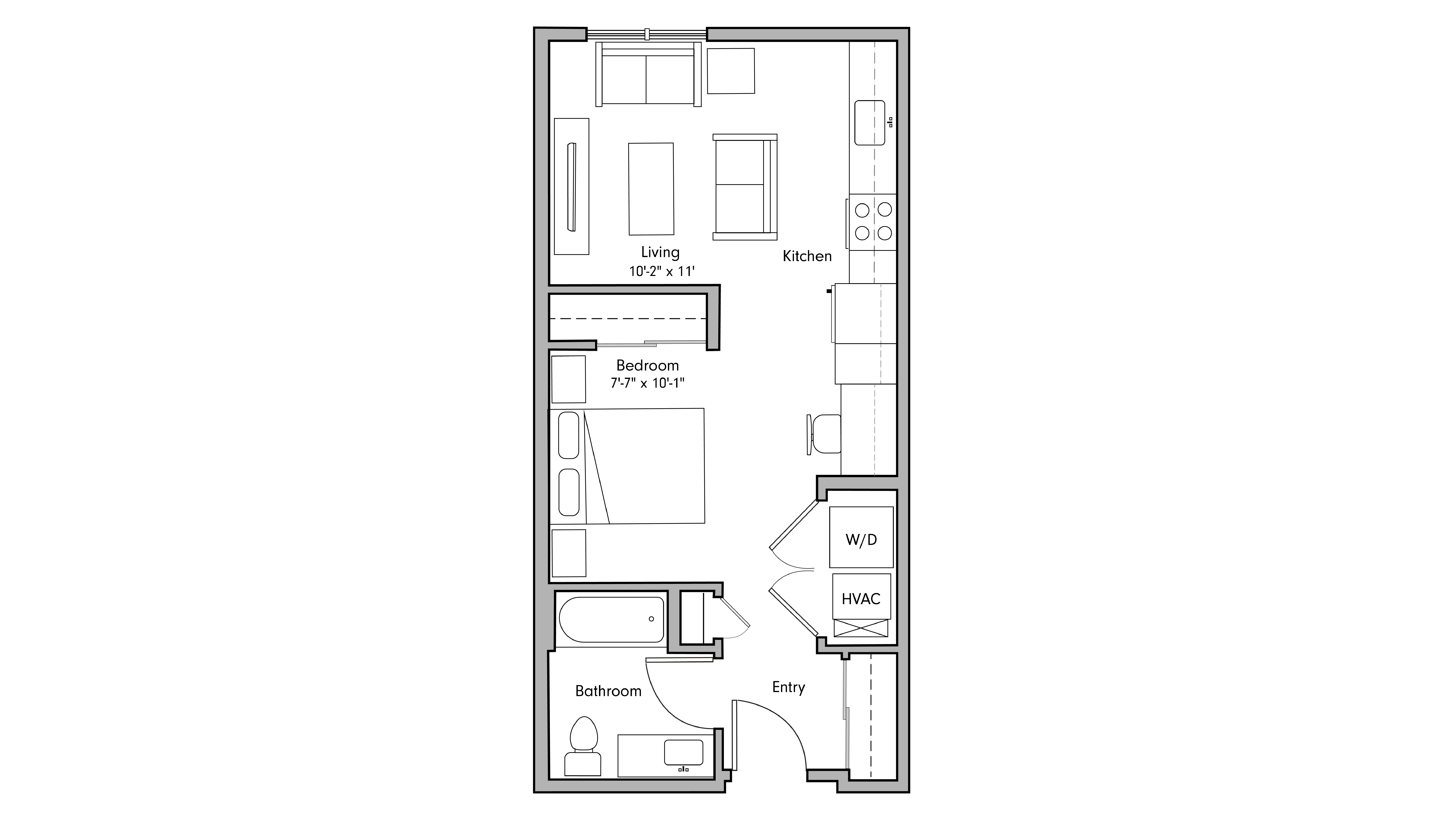 ULI The Penny 316 - Studio, 1 Bath Floor Plan