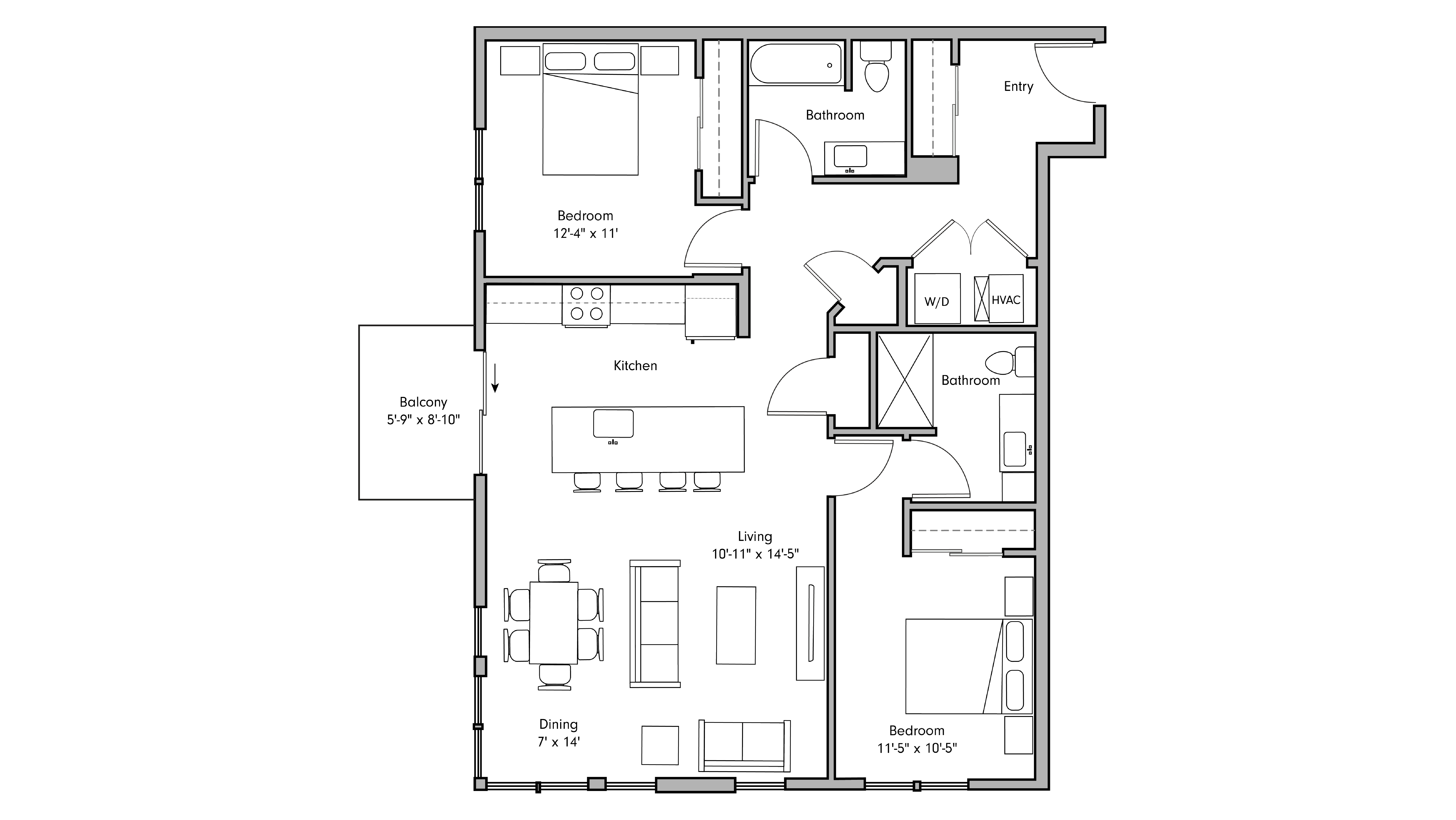 ULI The Penny 435 - 2 Bed, 2 Bath Floor Plan