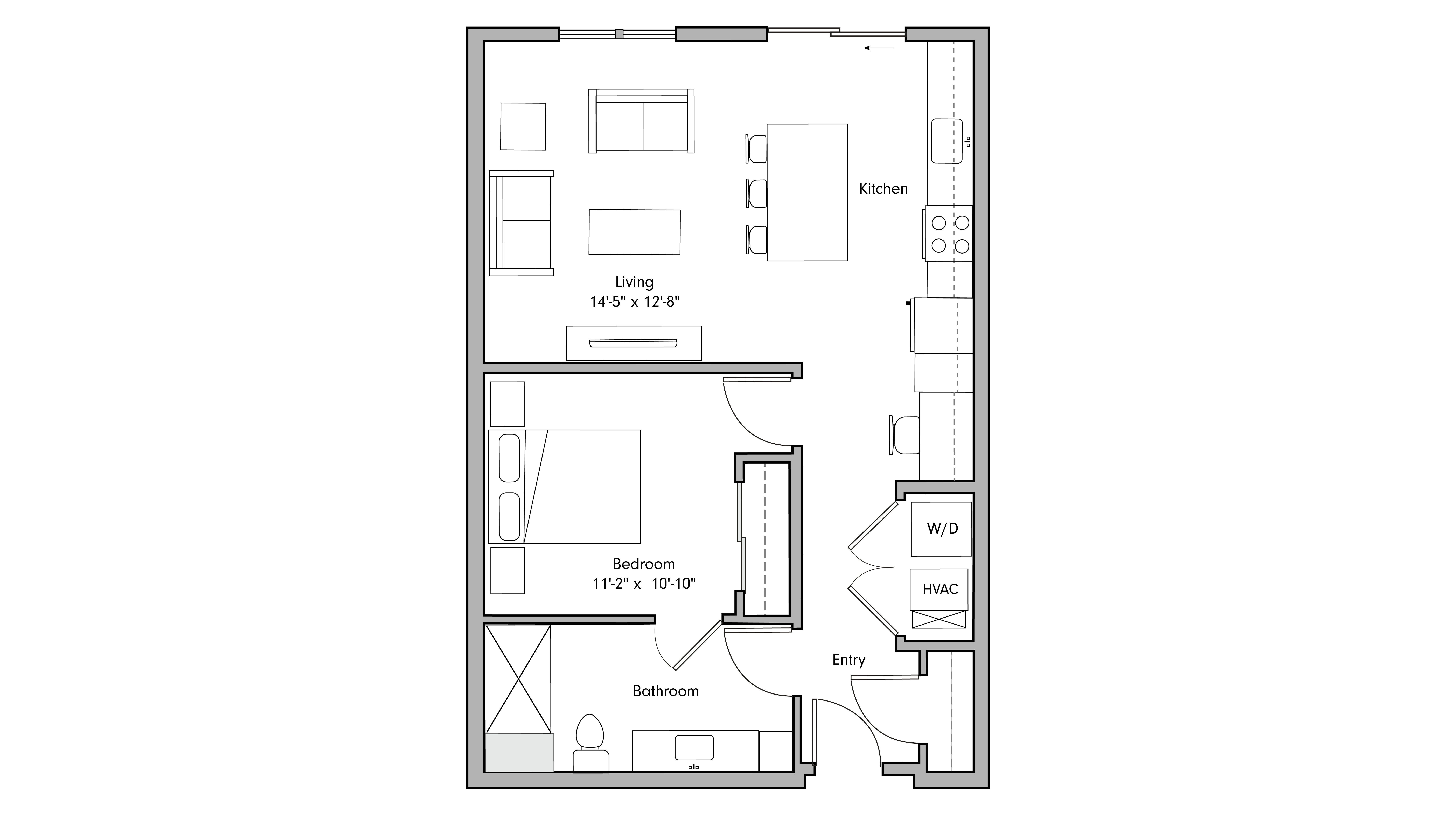 ULI The Penny 620 - 1 Bed, 1 Bath Floor Plan