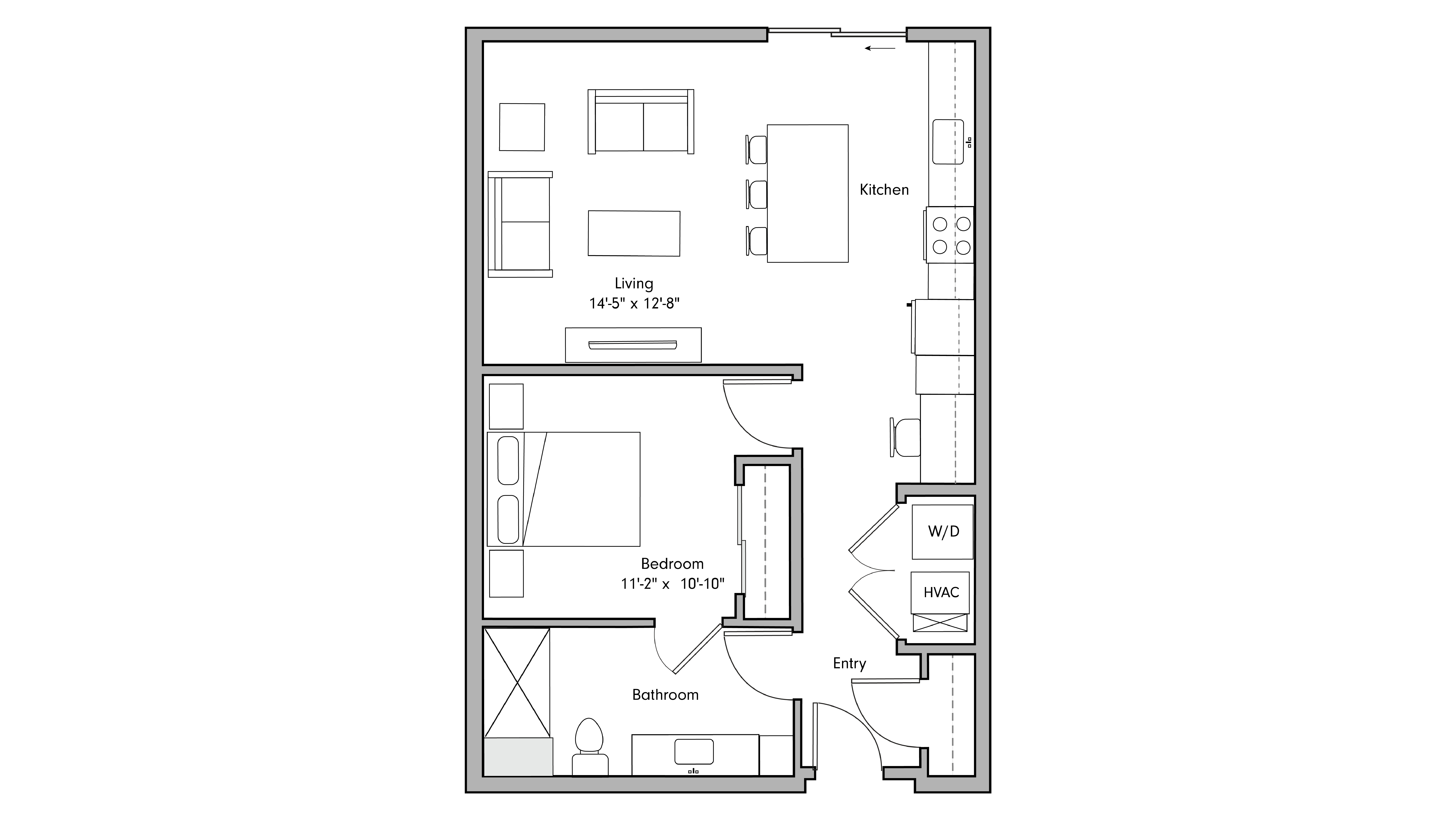 ULI The Penny 624 - 1 Bed, 1 Bath Floor Plan