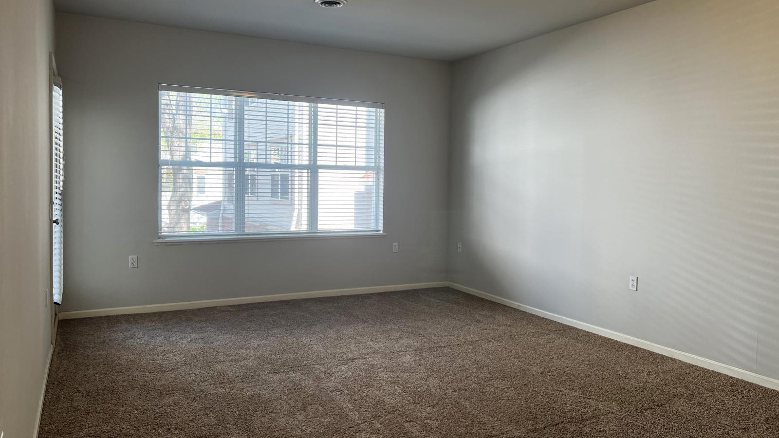 One-bedroom apartment with open floor plan and large windows at Wilson Bay