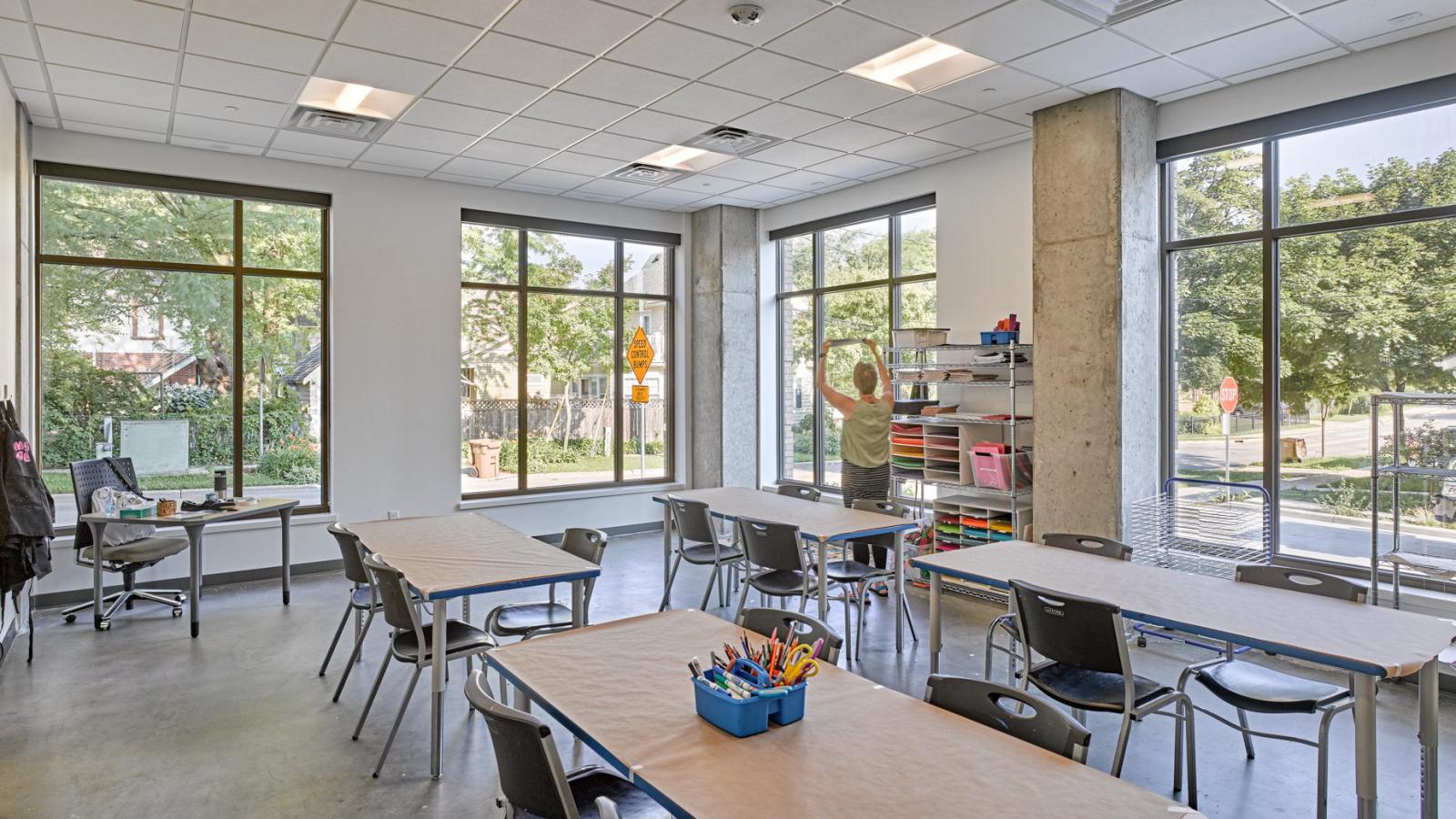 Urban Land Interests tenant space with natural light at Monroe Art Center 