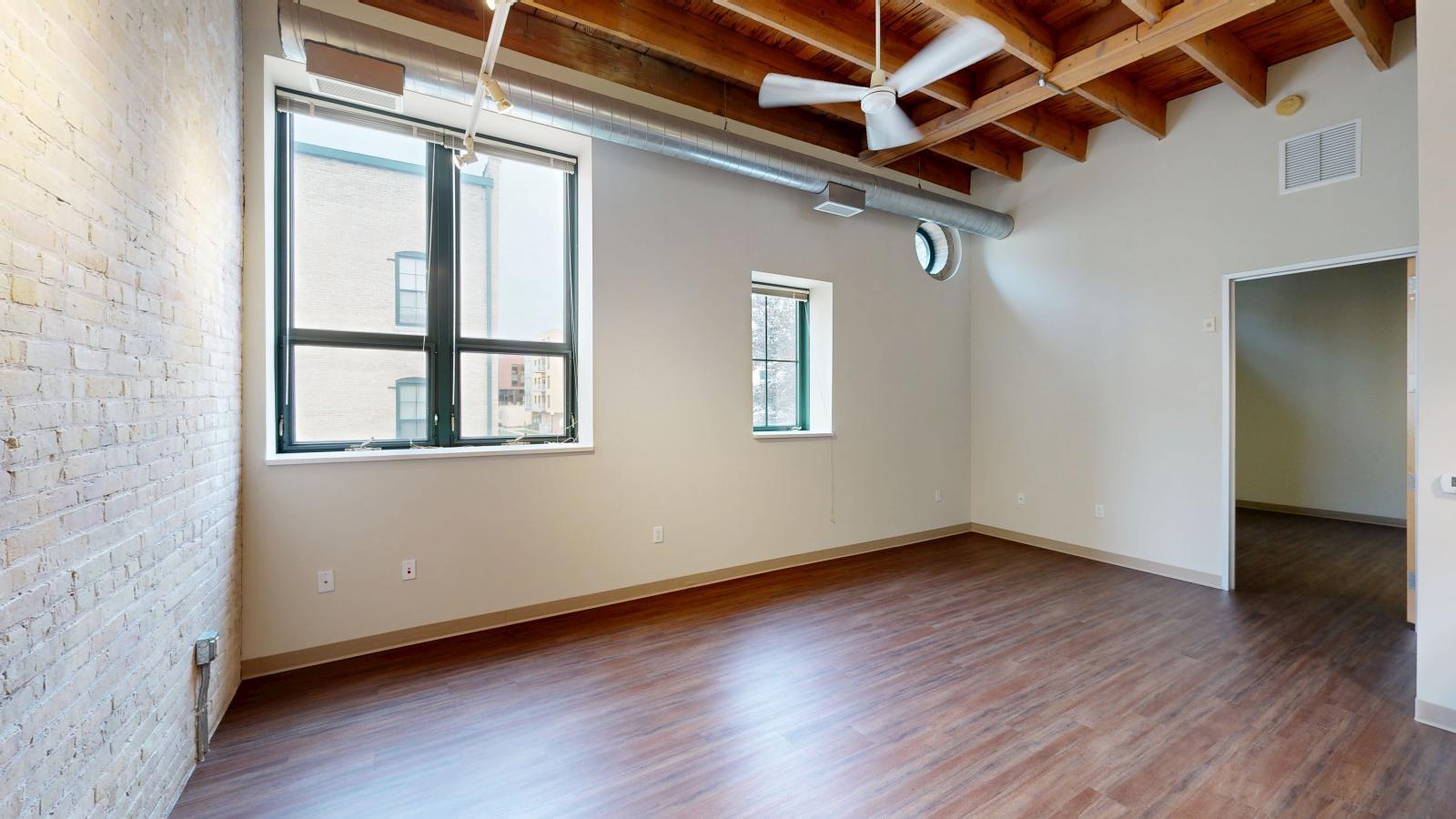 Spacious one bedroom apartment with a blend of historic and contemporary design at Tobacco Lofts at The Yards in downtown Madison