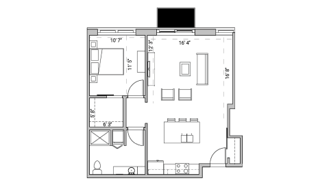 ULI Seven27 114 - One Bedroom, One Bathroom Floor Plan 
