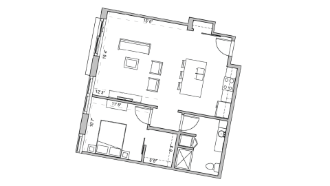 ULI SEVEN27 531 - One bedroom, one bathroom Floor Plan 