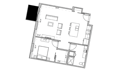 ULI Seven27 534 - One Bedroom, One Bathroom Floor Plan 