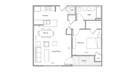 ULI City Place 303 - One Bedroom, One Bathroom Floor Plan 