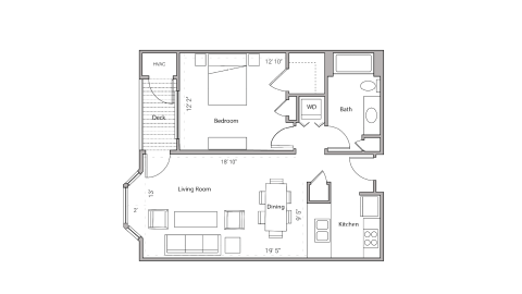 ULI City Place 306 - One Bedroom, One Bathroom Floor Plan 