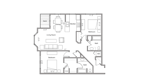 ULI City Place 207 - Two Bedroom, Two Bathroom Floor Plan 