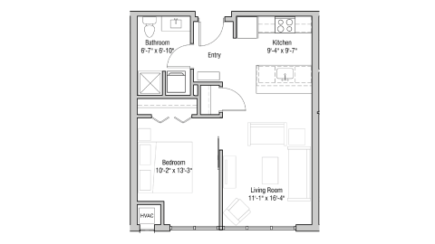 ULI Quarter Row 424 - One Bedroom, One Bathroom Floor Plan 