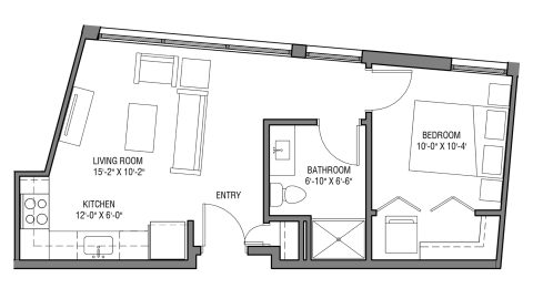 ULI Nine Line 410 - One Bedroom, One Bathroom Floor Plan 