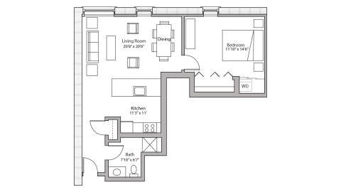 ULI Tobacco Lofts W203 - One Bedroom, One Bathroom Floor Plan 