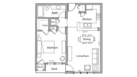 ULI Wilson Bay 110 - One Bedroom, One Bathroom Floor Plan 