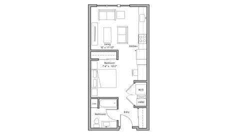 ULI The Penny 203 - Studio, 1 Bath Floor Plan