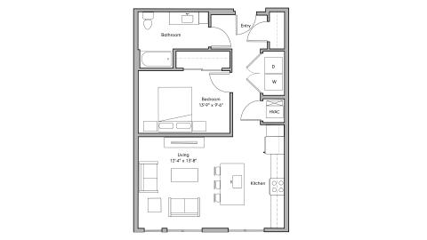 ULI The Penny 217 - 1 Bed, 1 Bath Floor Plan