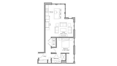 ULI The Penny 307 - 1 Bed, 1 Bath Floor Plan