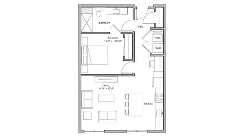 ULI The Penny 331 - 1 Bed, 1 Bath Floor Plan
