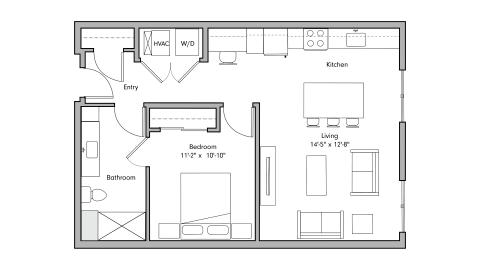 ULI The Penny 411 - 1 Bed, 1 Bath Floor Plan