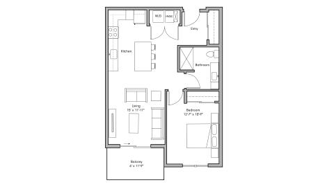 ULI The Penny 419 - 1 Bed, 1 Bath Floor Plan