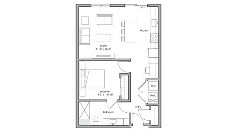 ULI The Penny 520 - 1 Bed, 1 Bath Floor Plan