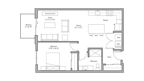 ULI The Penny 637 - 1 Bed, 1 Bath Floor Plan