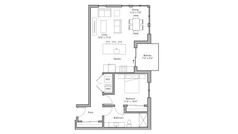ULI The Penny 645 - 1 Bed, 1 Bath Floor Plan