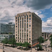 Historic Tenney Plaza exterior showing retail and office space on the Capitol Square Downtown Madison